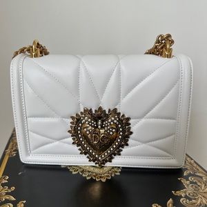 Dolce and Gabbana Medium Devotion Crossbody Bag in quilted nappa leather, White.
